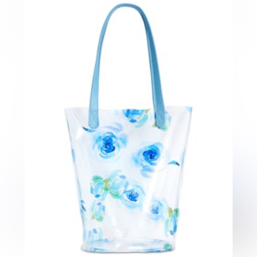 Clear PVC Blue Floral Beach Summer Vacation Tote Shoulder Bag New with Tags